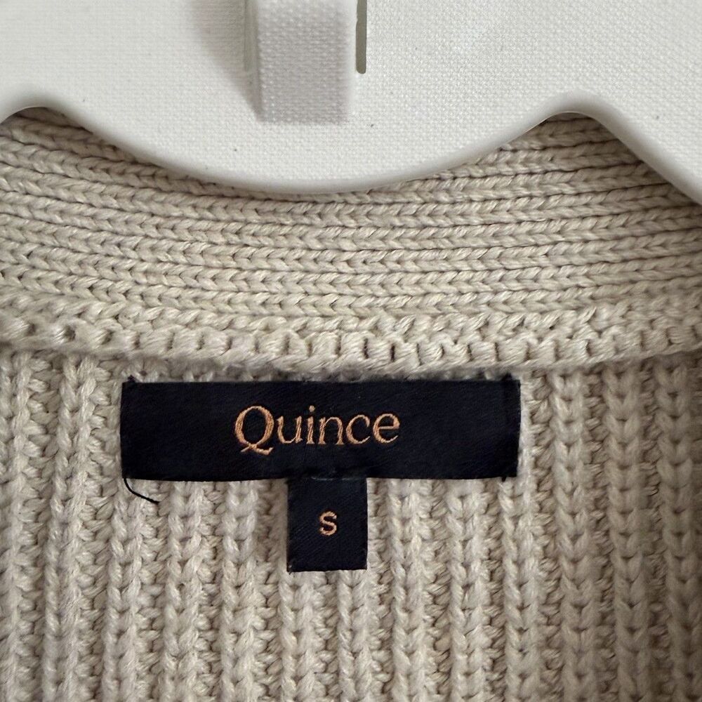 Quince Cardigan Sweater Small Beige Organic Cotton Fisherman Boxy Cropped - Picture 2 of 10